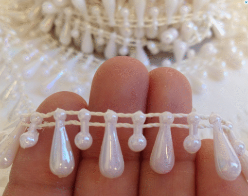 Teardrop Faux Pearl Trim Bead Accent- White iridescent - Image 2
