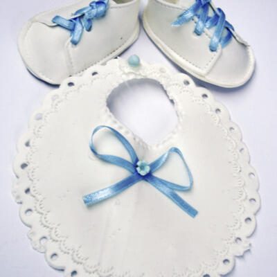 Cold Porcelain Baby Bib and Booties Cake Topper- Blue