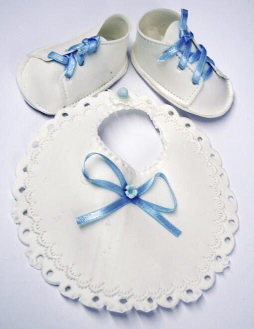 Cold Porcelain Baby Bib and Booties Cake Topper- Blue