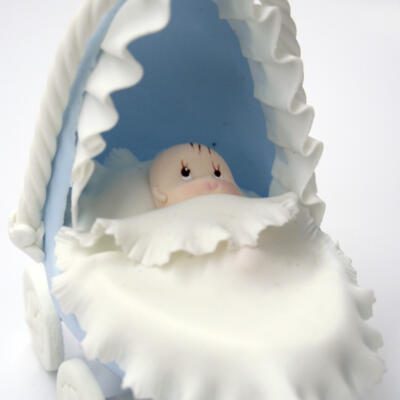 Cold Porcelain "Baby in a Buggy" Cake Topper- Blue