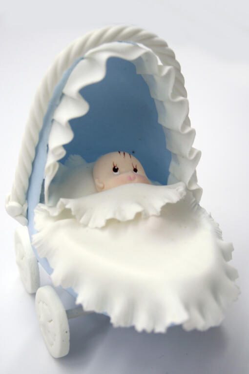 Cold Porcelain "Baby in a Buggy" Cake Topper- Blue