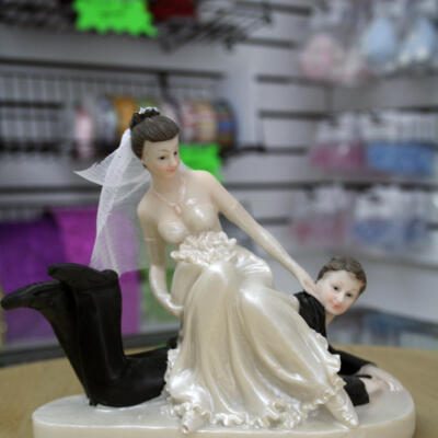 Comical Wedding Cake Topper - Sitting on the Groom