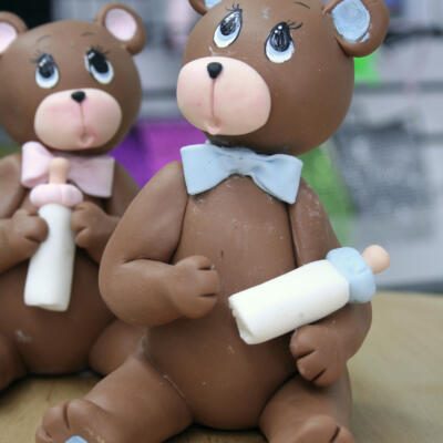 Cold Porcelain Sitting Teddy Bear Cake Topper- Blue