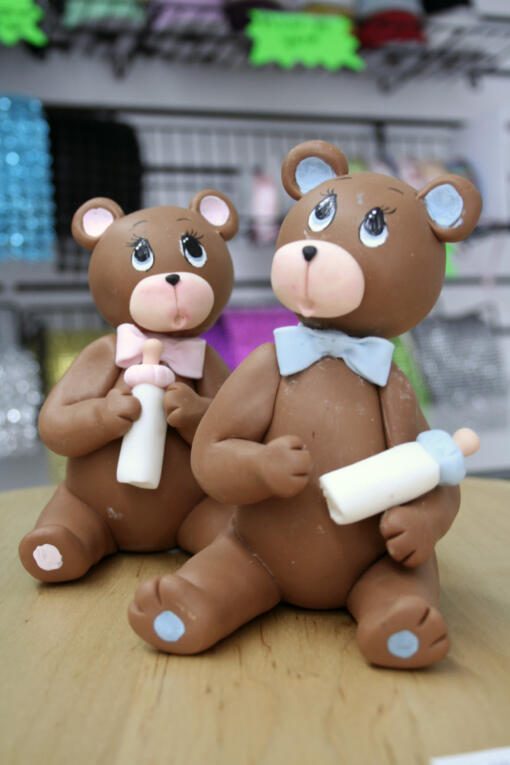 Cold Porcelain Sitting Teddy Bear Cake Topper- Blue - Image 2