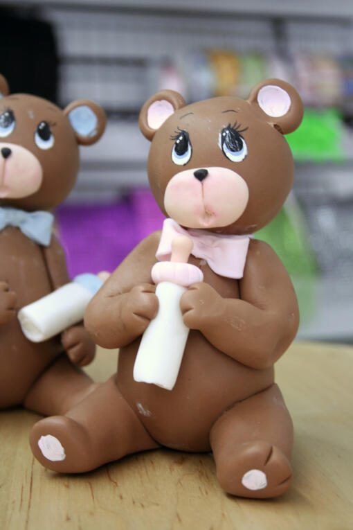 Cold Porcelain Sitting Teddy Bear Cake Topper- Pink