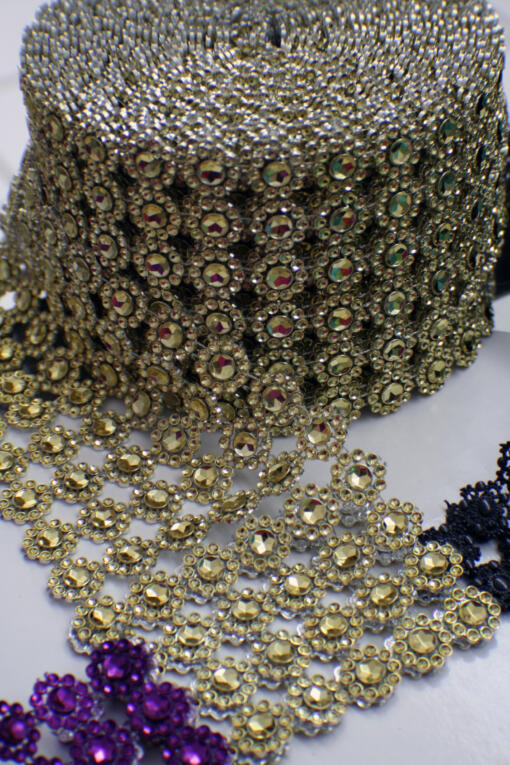 Flower Diamond Mesh by Yard- Gold