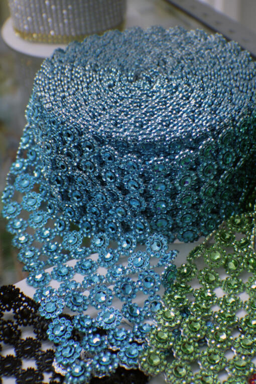 Flower Diamond Mesh by Yard- Blue