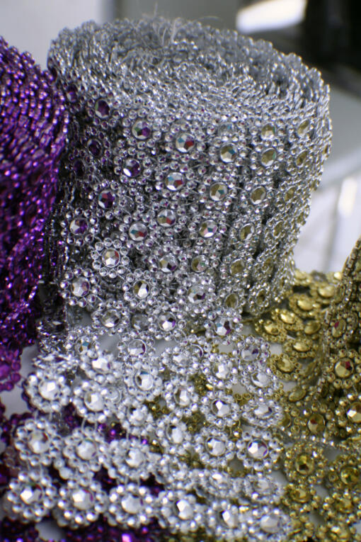 Flower Diamond Mesh by Yard- Silver