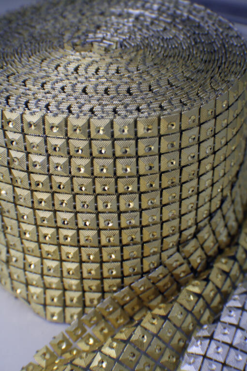 Gold Jeweled Diamond/Square Mesh by Yard