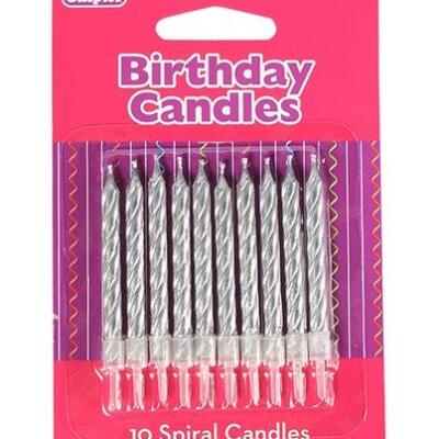 Metallic Spiral Birthday Candles- Silver