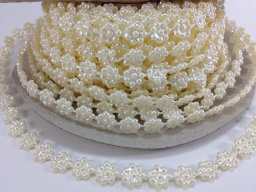 Small Flower Pearl Trim Bead Accent - White