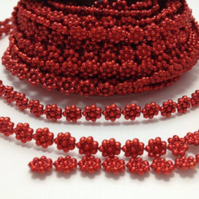 Small Flower Pearl Trim Bead Accent - Red