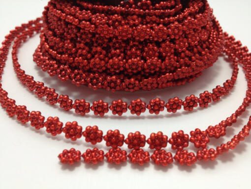 Small Flower Pearl Trim Bead Accent - Red