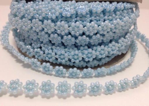 Small Flower Pearl Trim Bead Accent- Blue