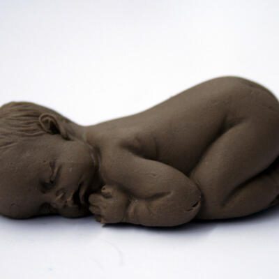 Fondant Realistic Baby Cake Topper- Curled Dark Skin