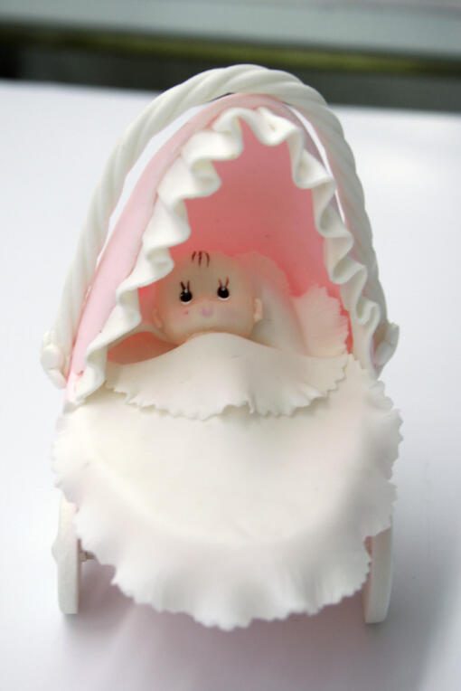 Cold Porcelain Baby in a Buggy Cake Topper- Pink