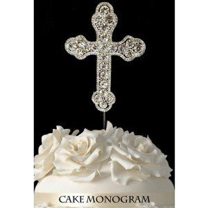 Silver Rhinestone Cross Cake Topper