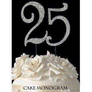 Silver Rhinestone Monogram Cake Topper 25
