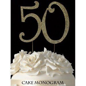 Gold Rhinestone Cake Topper Number 50