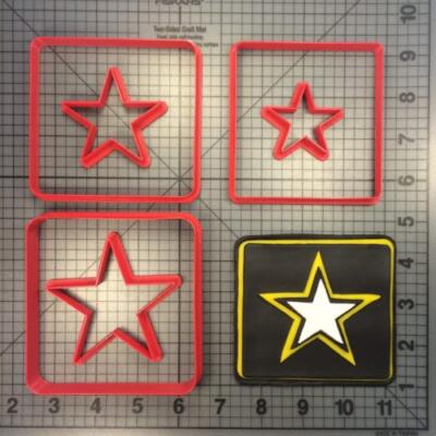 Army Logo 100 cutter set is shown along with intended result.